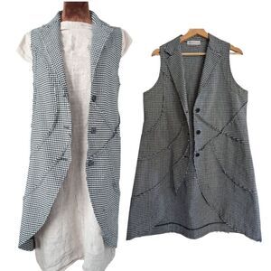 Paolo Tricot Checkered Gingham Sleeveless Long Vest Gillet Medium
